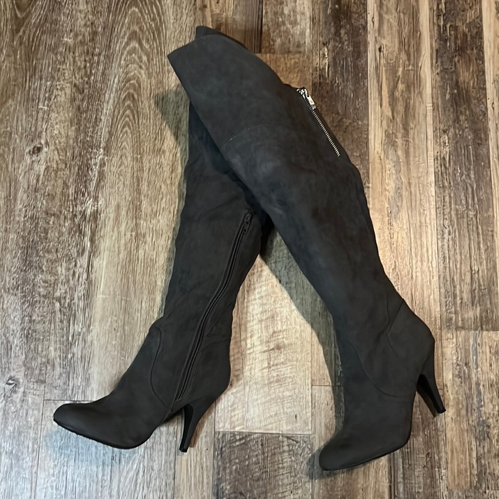 Fergalicious Grey Suede Knee High Boots